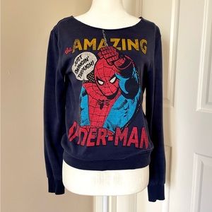 Marvel Spider-Man Navy Streetwear Lightweight Sweatshirt Long Sleeve Tee Sz XS-S